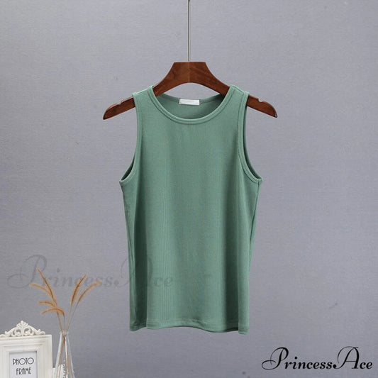 Basic Knit Ribbed Solid Vest Green / S