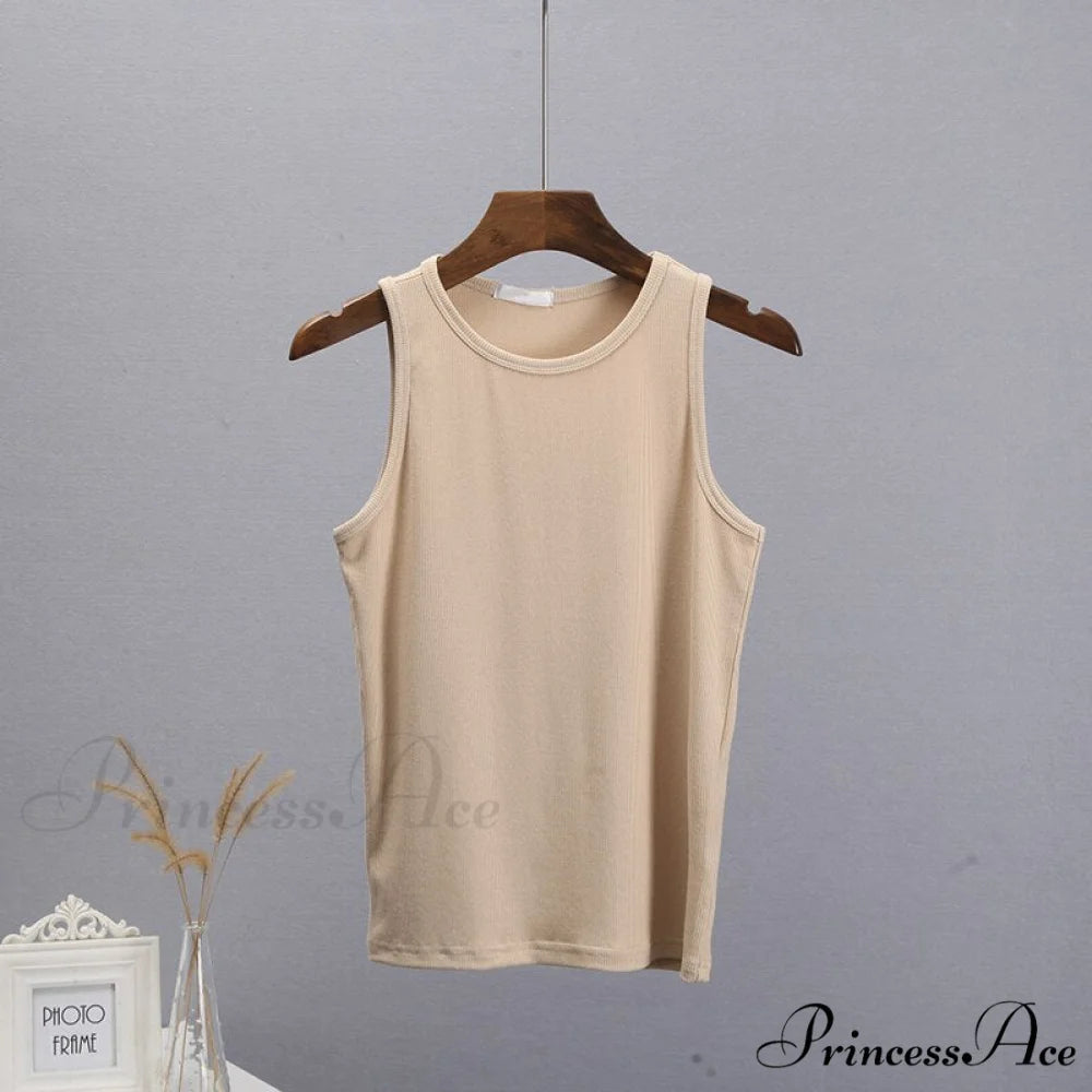 Basic Knit Ribbed Solid Vest Khaki / S