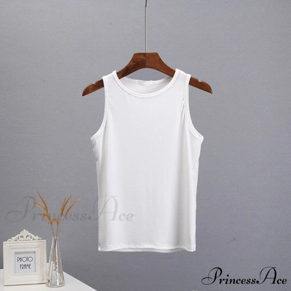 Basic Knit Ribbed Solid Vest White / S
