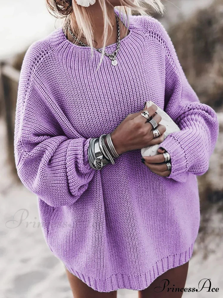 Basic Knit Stretchy Cold-Weather Jumper Purple / S swraters-241228