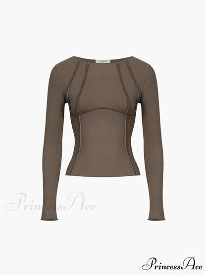 Basic Piping Graceful Long Sleeve Top Brown / XS