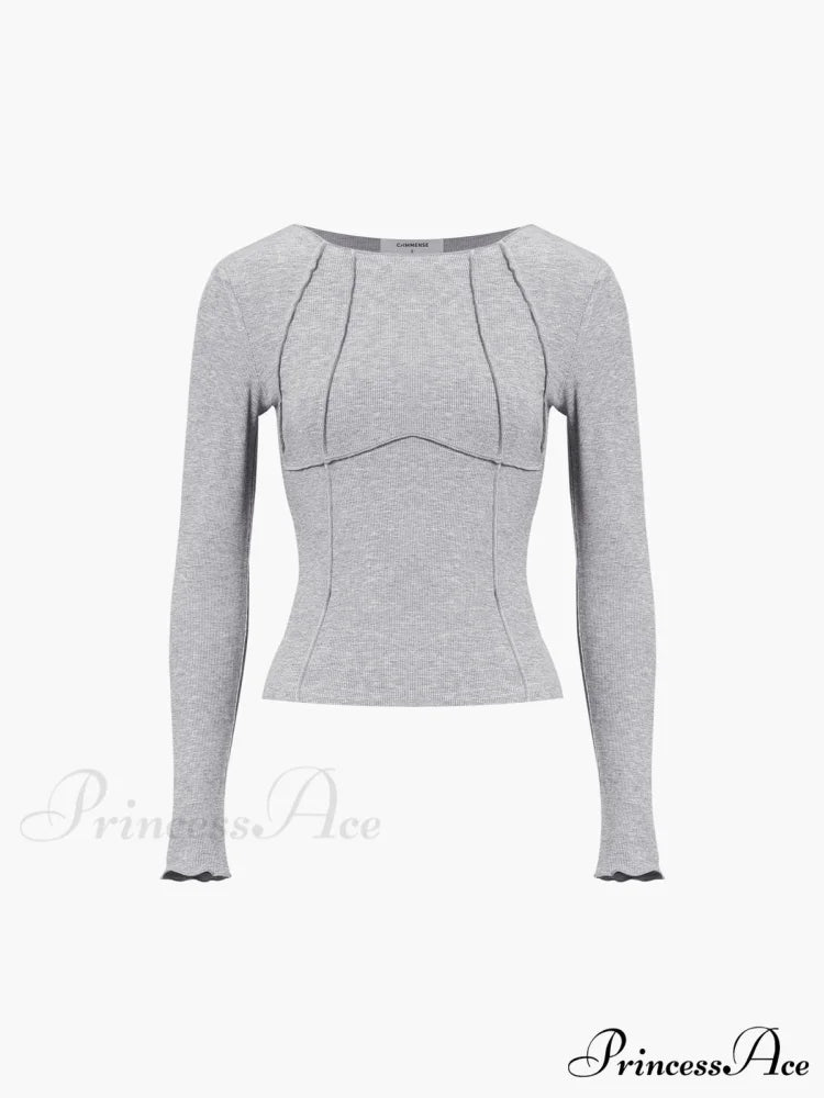 Basic Piping Graceful Long Sleeve Top Grey / XS