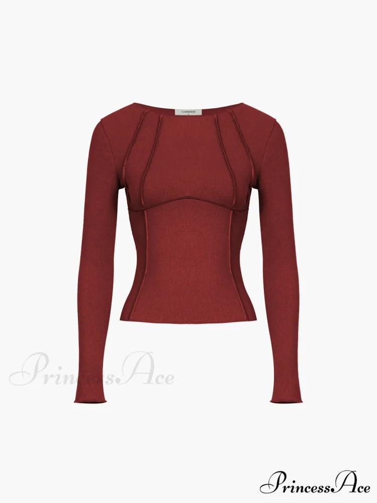 Basic Piping Graceful Long Sleeve Top Red / XS