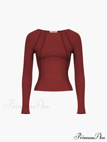 Basic Piping Graceful Long Sleeve Top Red / XS
