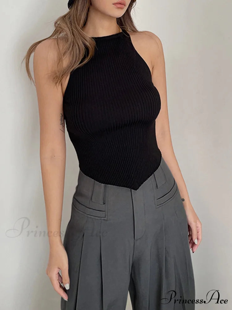 Basic Ribbed Graceful Sweater Vest Black / S