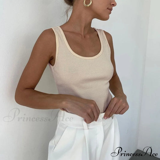 Basic Ribbed Knitted Tank Top Apricot / XS