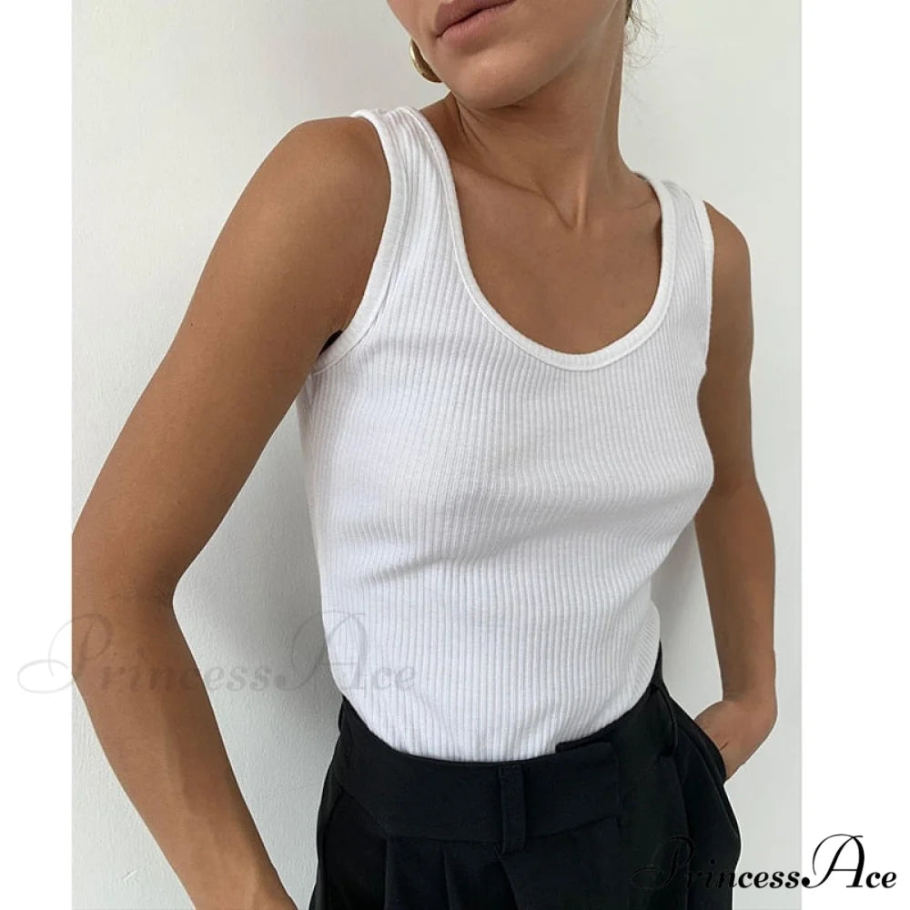 Basic Ribbed Knitted Tank Top White / XS