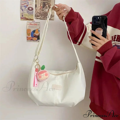 Basic University Style Nylon Spacious Crossbody White / No plush pendant crossbody-250126