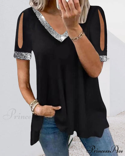 Basic V-neck Tee Black / S