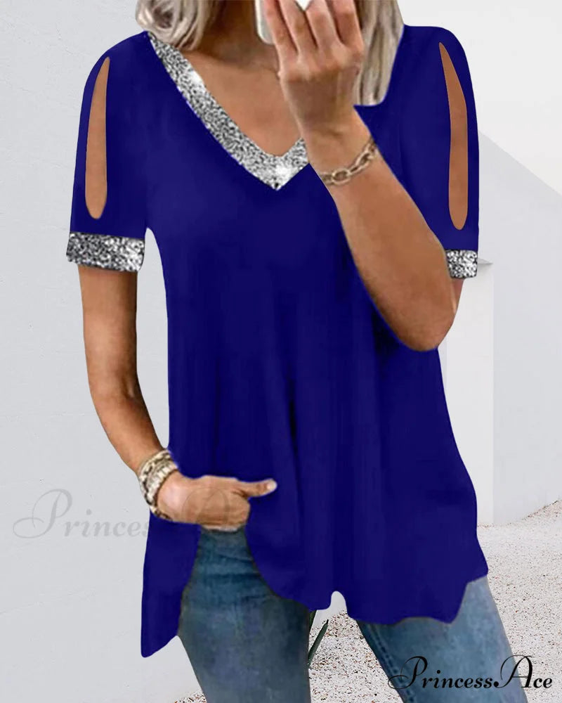Basic V-neck Tee Blue / S