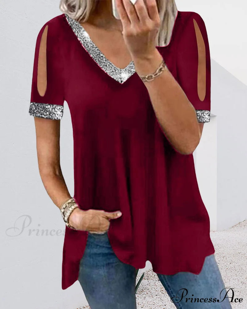 Basic V-neck Tee Claret / S