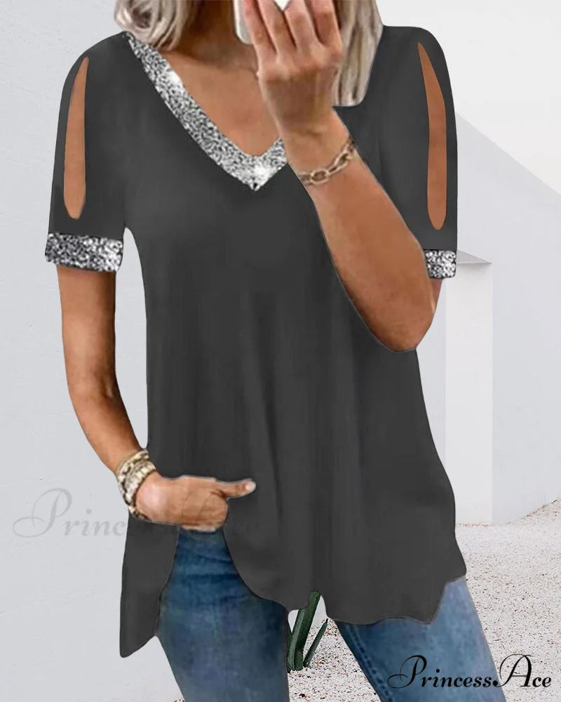 Basic V-neck Tee Dark gray / S
