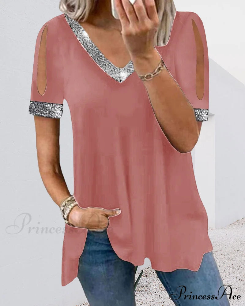 Basic V-neck Tee Pink / S