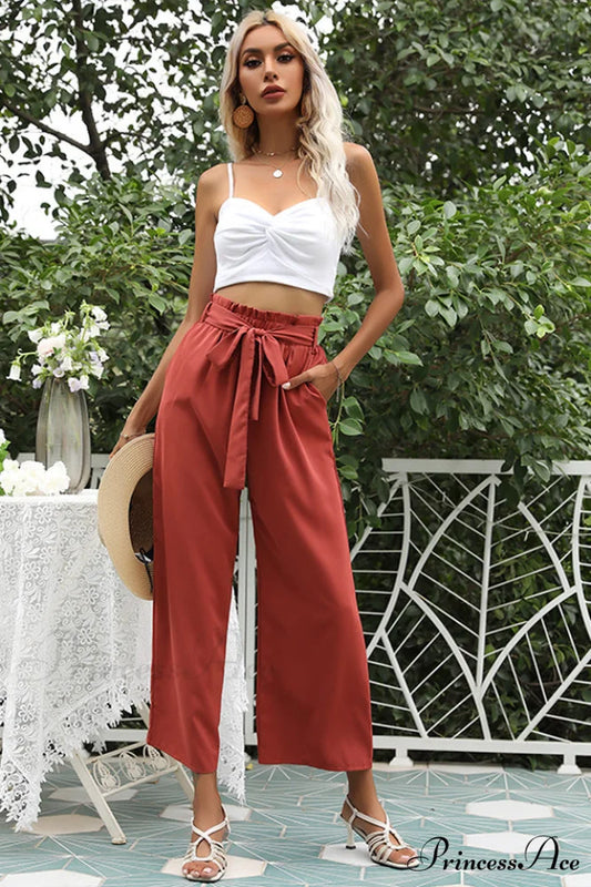 Basic Wide Leg Charming Pants With Belt S / 1#