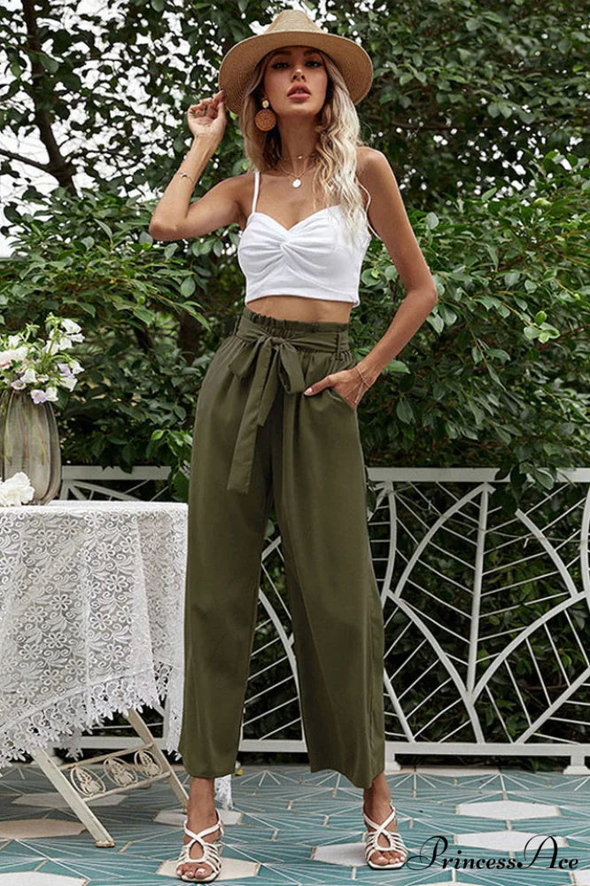 Basic Wide Leg Charming Pants With Belt S / 10#