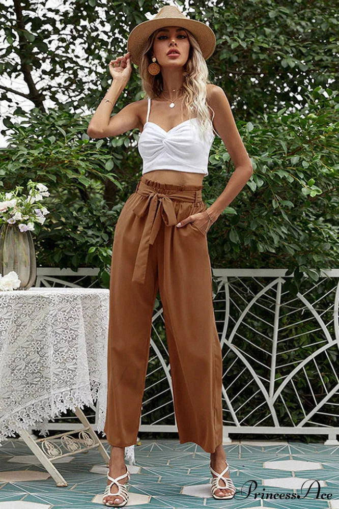 Basic Wide Leg Charming Pants With Belt S / 2#