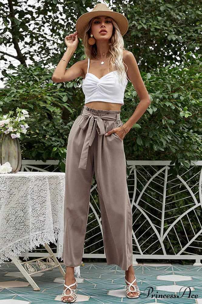 Basic Wide Leg Charming Pants With Belt S / 3#