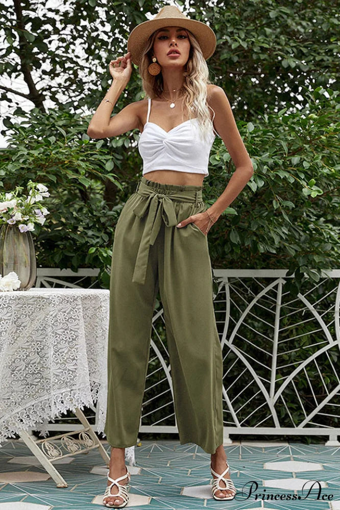 Basic Wide Leg Charming Pants With Belt S / 4#