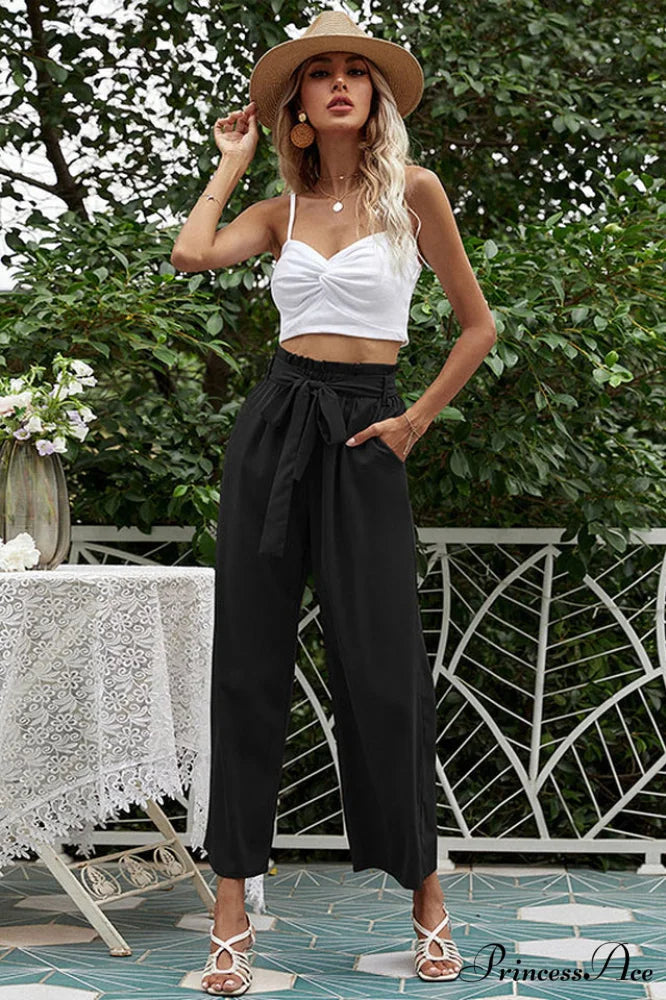 Basic Wide Leg Charming Pants With Belt S / 8#