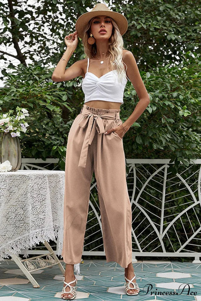 Basic Wide Leg Charming Pants With Belt S / 9#