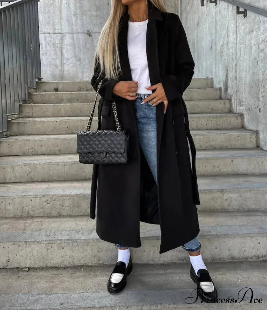 Basic Woolen Extended Sleeved Collared Overcoat Black / M overcoats-241228