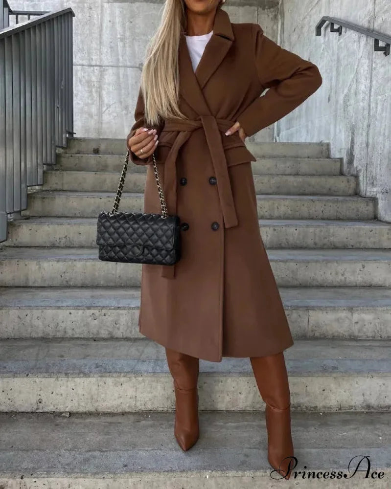 Basic Woolen Extended Sleeved Collared Overcoat brown / M overcoats-241228