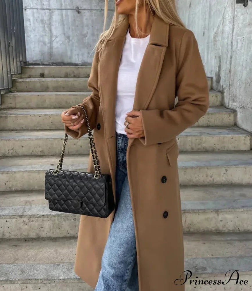 Basic Woolen Extended Sleeved Collared Overcoat Brown / M overcoats-241228