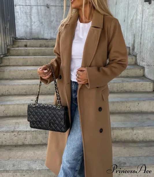 Basic Woolen Extended Sleeved Collared Overcoat Brown / M overcoats-241228