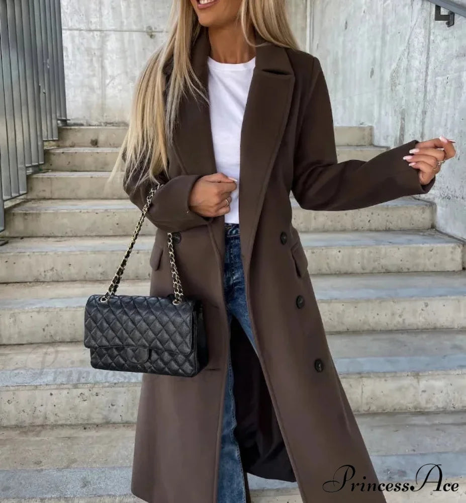 Basic Woolen Extended Sleeved Collared Overcoat coffee / M overcoats-241228