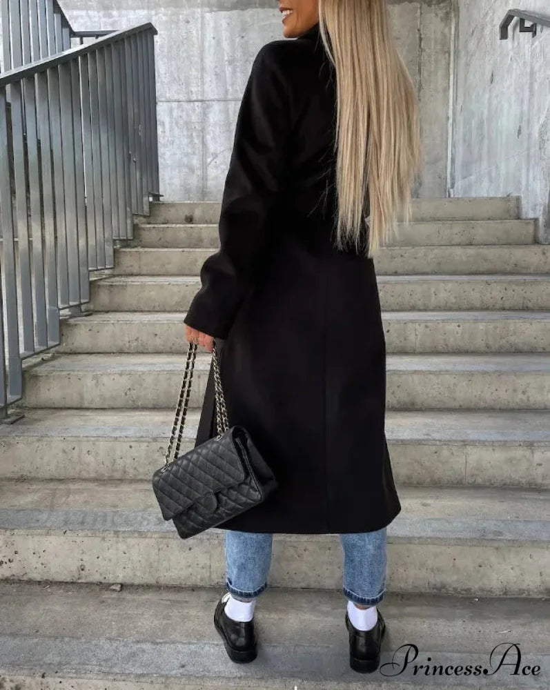 Basic Woolen Extended Sleeved Collared Overcoat overcoats-241228