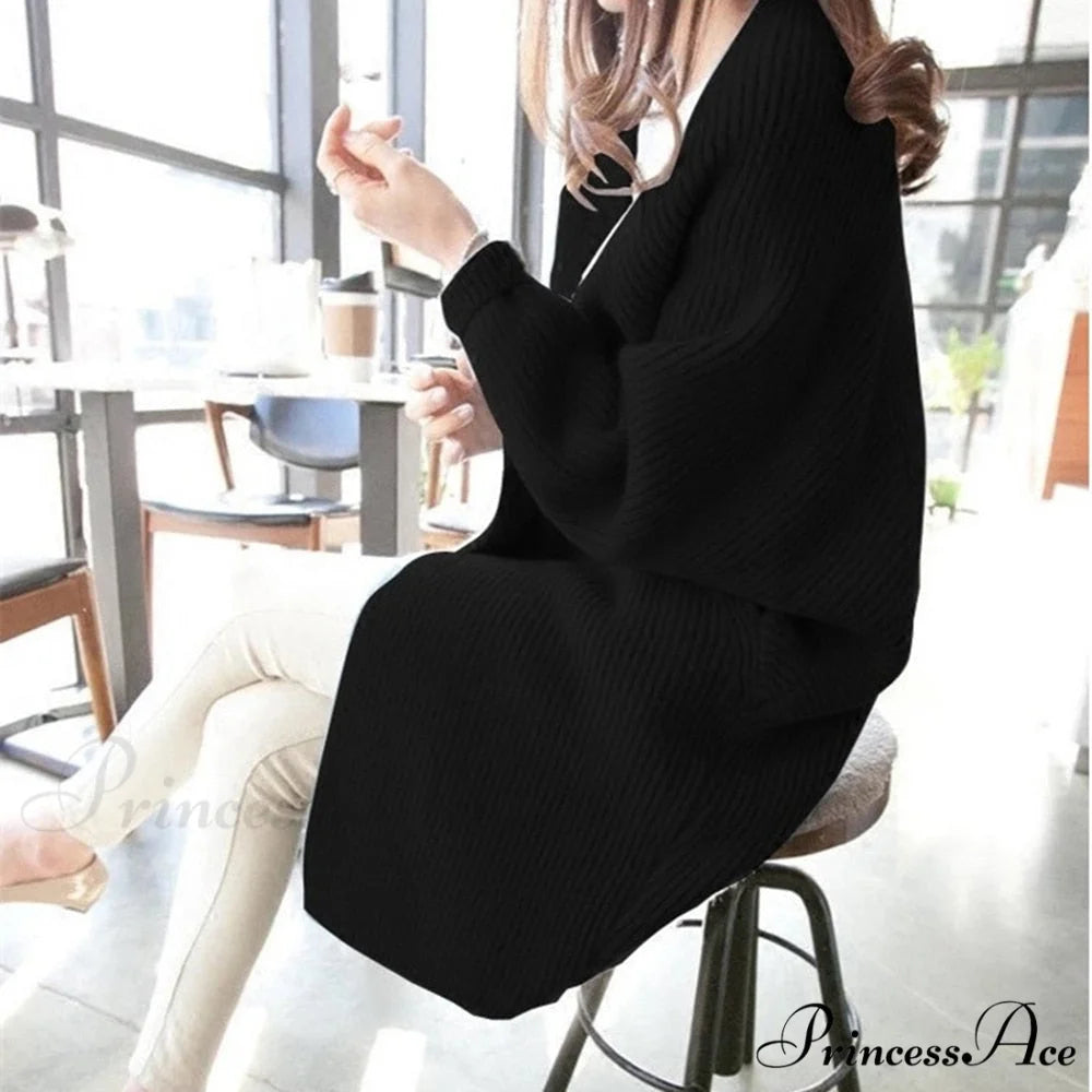 Bat Sleeve Knitted Plus Size Jacket Loose Ladies Sweaters Cardigans Black / One Size
