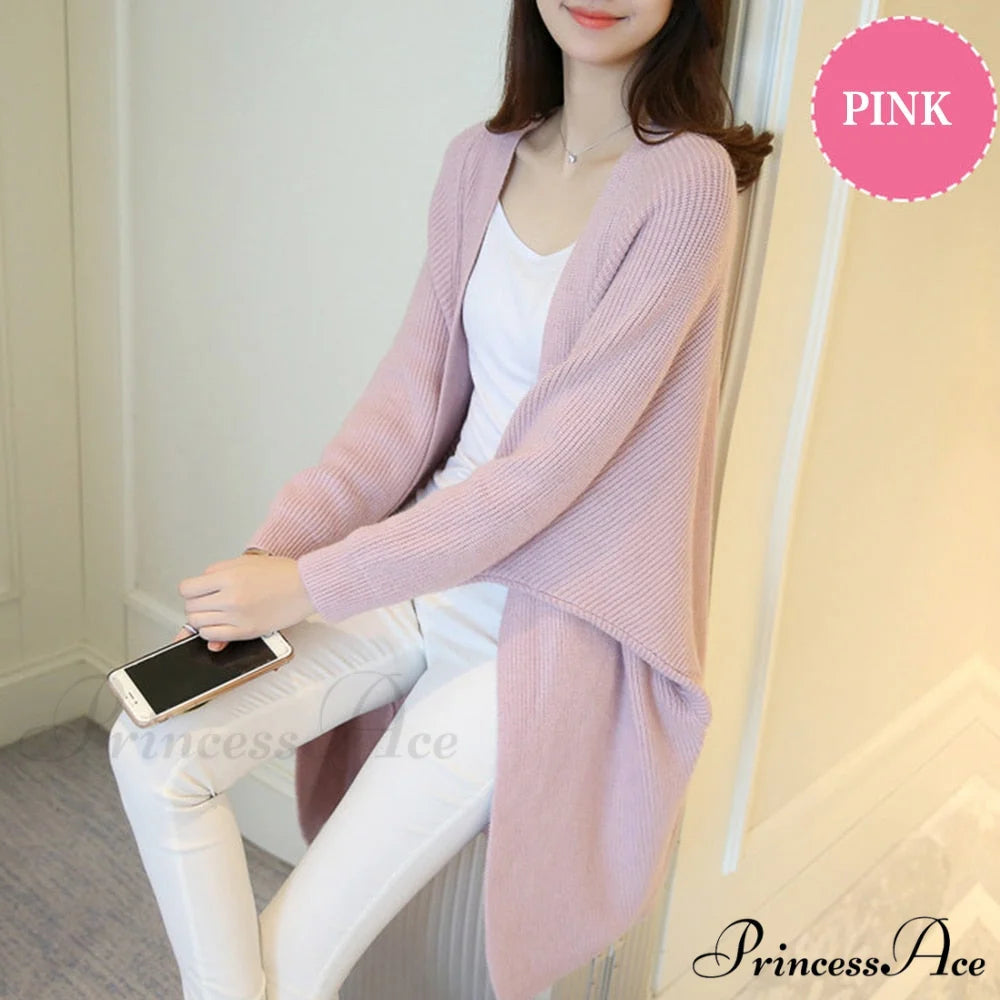 Bat Sleeve Knitted Plus Size Jacket Loose Ladies Sweaters Cardigans Pink / One Size