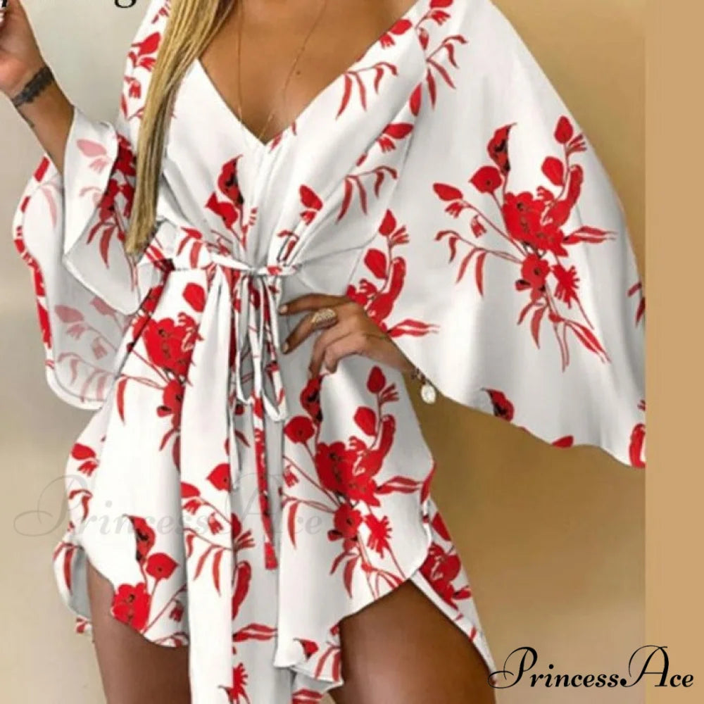 Batwing Gown Mini Gown Lace-Up Harajuku Casual Irregular Design Leopard Party - Sexy Foliage Women Elegant V-Neck Sleeve