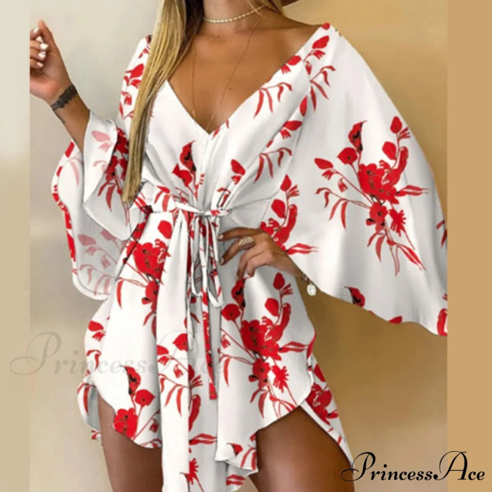 Batwing Gown Mini Gown Lace-Up Harajuku Casual Irregular Design Leopard Party - Sexy Foliage Women Elegant V-Neck