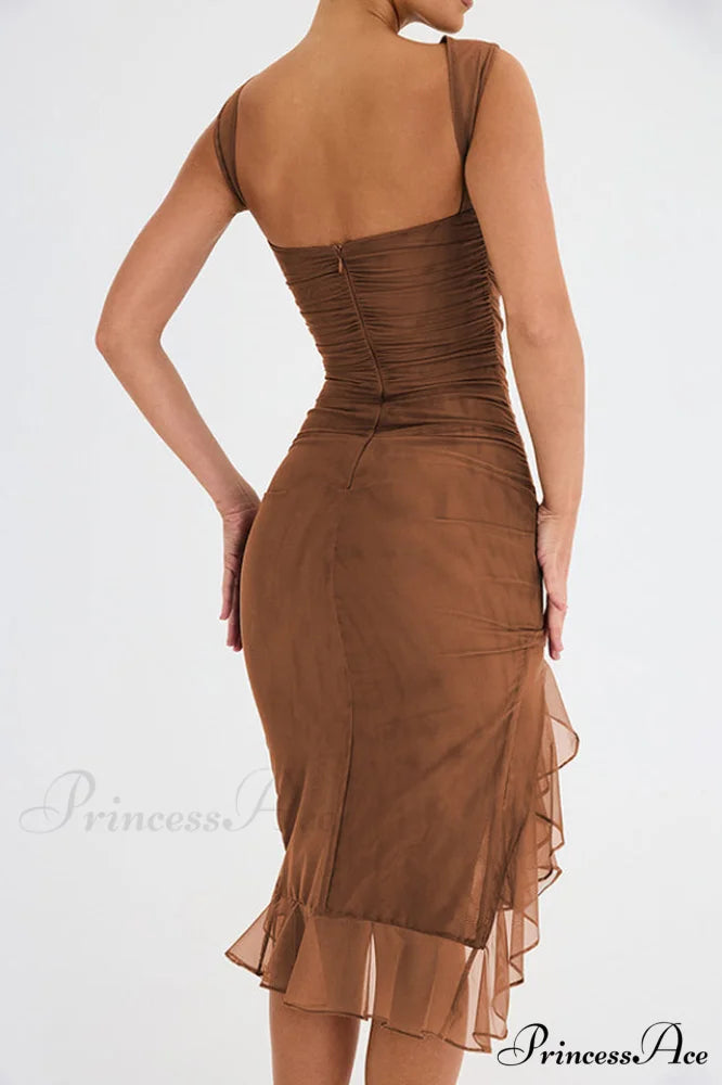 Bay Leaf Stylish Ruffle Midi Dress