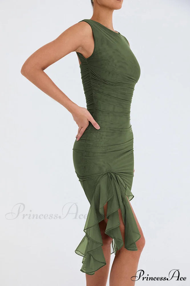 Bay Leaf Stylish Ruffle Midi Dress