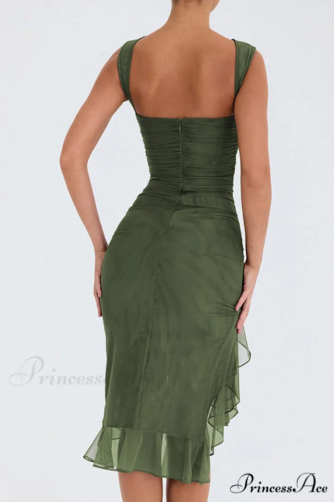 Bay Leaf Stylish Ruffle Midi Dress
