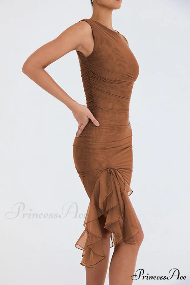 Bay Leaf Stylish Ruffle Midi Dress