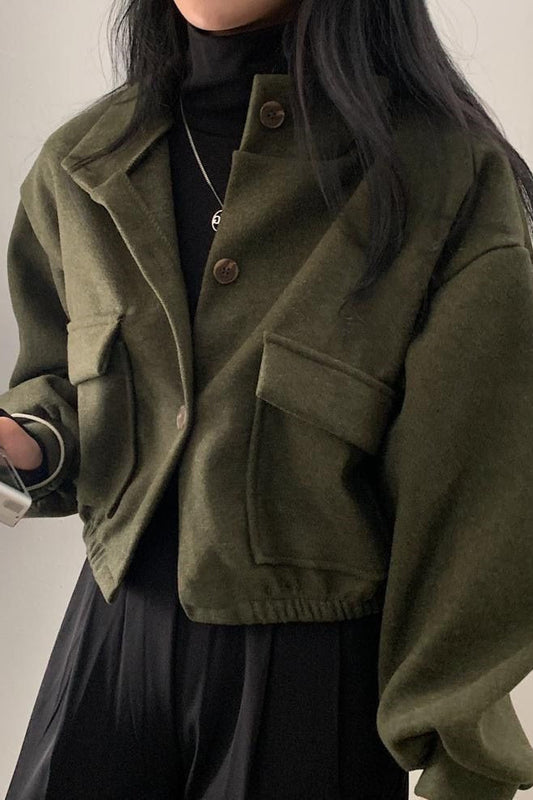 Pocketed Stand-Collar Wool-Look Jacket