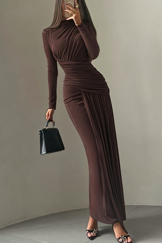 Simple Solid Long Sleeve Maxi Dress