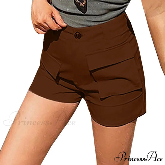 Beach Sexy Vintage High Waist With Pockets Patchwork Short Brown / XXL