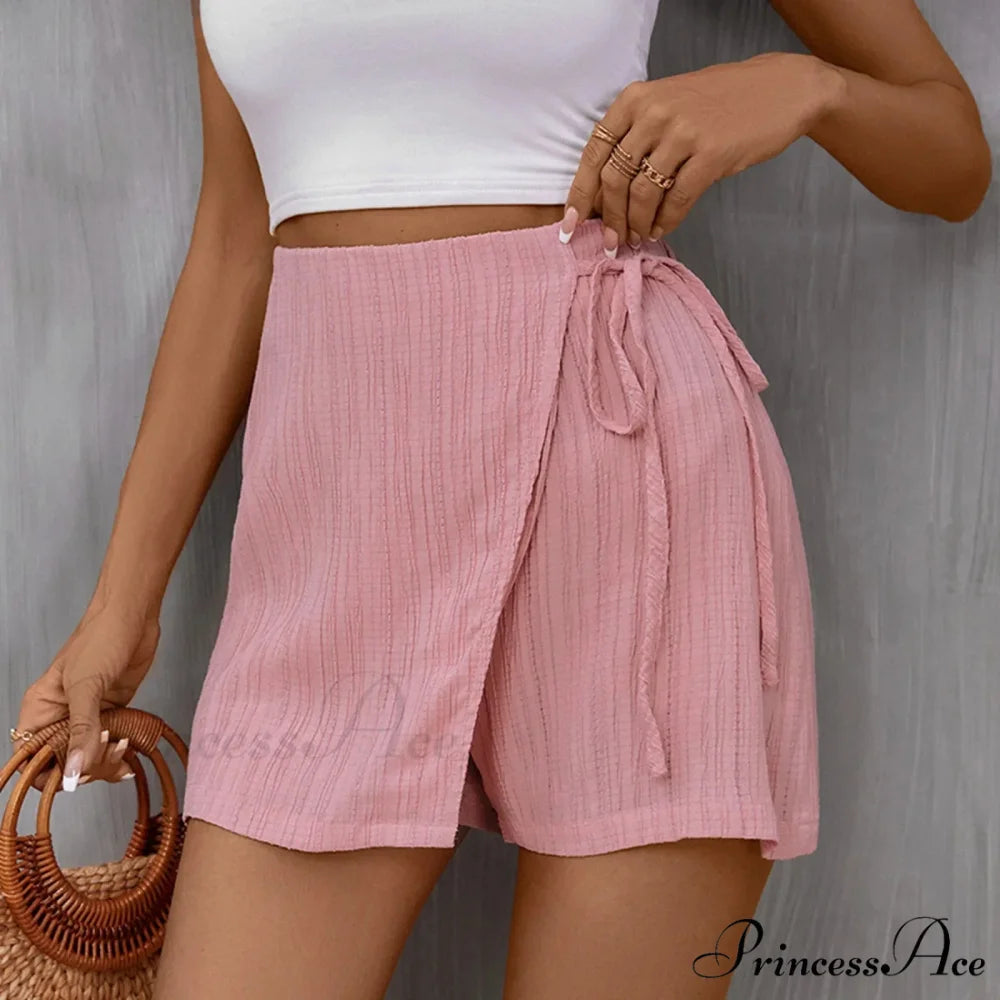Beach Skirt Casual Zippered High Waisted Textured Short Pink / S