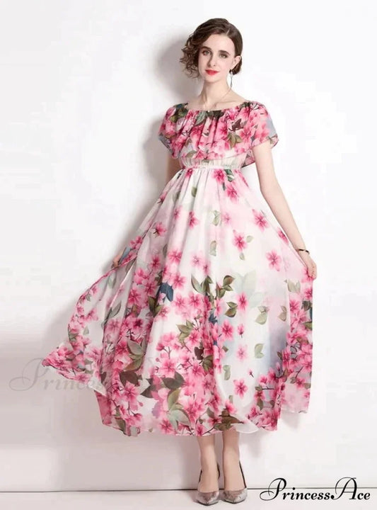 Beach Split Chiffon Dress with Lotus Leaf Design