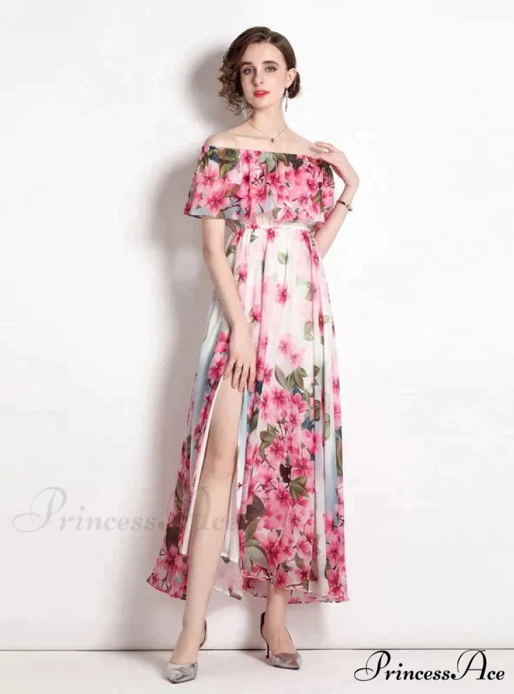 Beach Split Chiffon Dress with Lotus Leaf Design