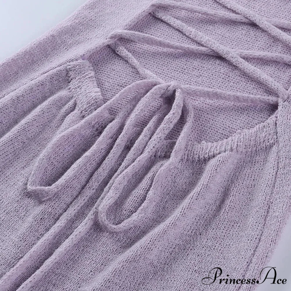 Beachwear Holiday Winter Knitted Sweater Spaghetti Strap Strapless Backless Lace Up Female Beach Bodycon Dress