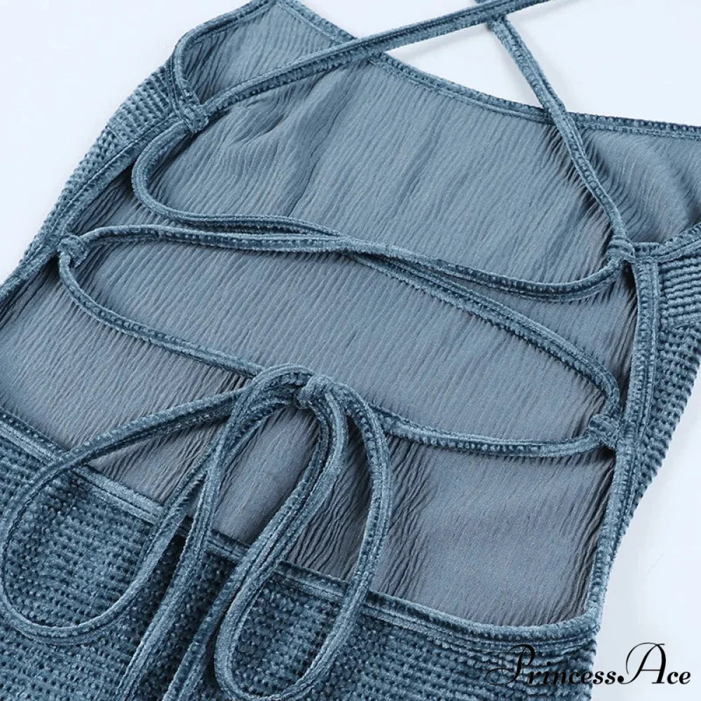 Beachwear Knit Sexy Spaghetti Strap Strapless Backless Lace Up Female Slip Holiday Club Bodycon Dress