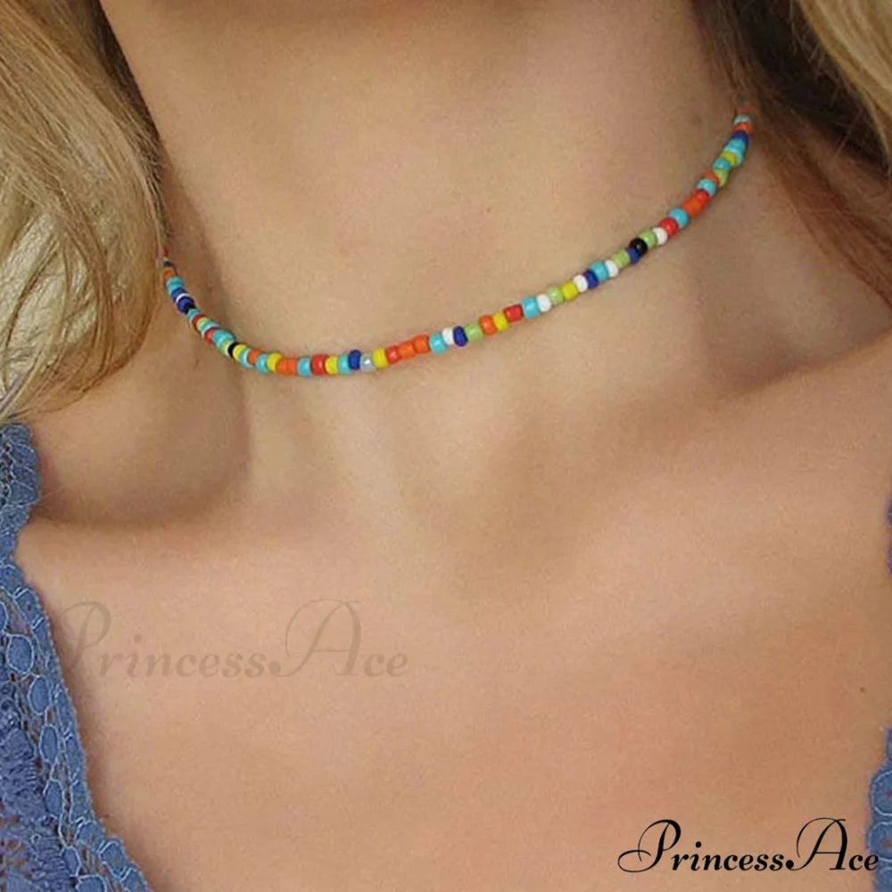 Beachy Polished Seed Enamel Modern Bead Choker Necklace - Black One Size / Multicolor