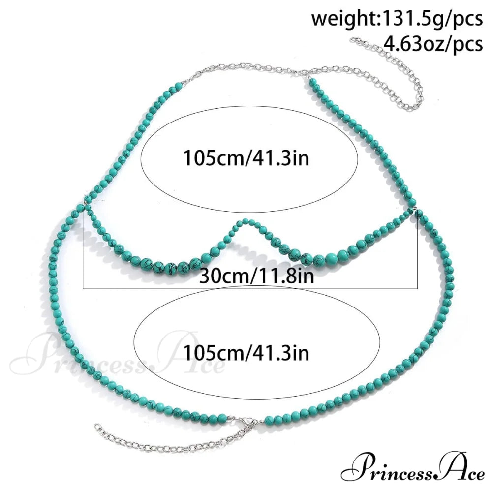 Beaded body chain tassels with stones
