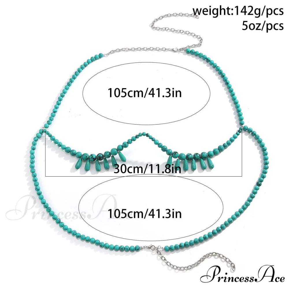 Beaded body chain tassels with stones