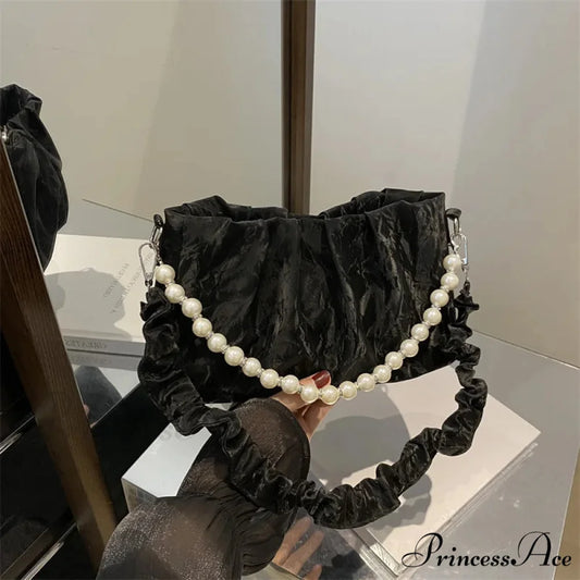 Beaded Chain Pleated Underarm Crossbody Handbag handbag-250126